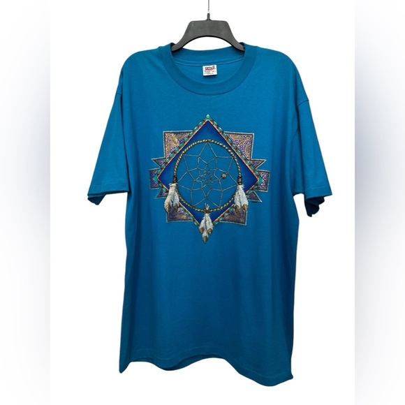 Vintage Anvil Dream Catcher T Shirt 1995 Single Stitch Made In USA Blue Size XL - Picture 1 of 7